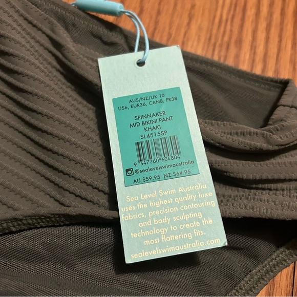 NWT Sea Level Swim Spinnaker Mid Bikini Pant Women's Bikini Bottom Khaki Size 6 - Picture 3 of 4